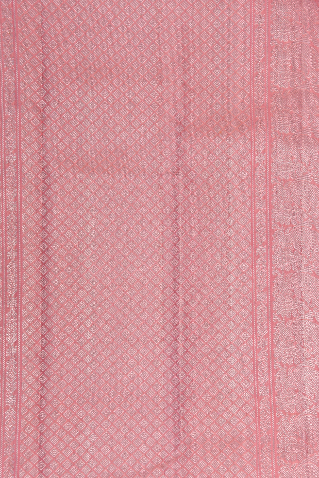 Silver Zari Temple Border In Plain Light Pink Kanchipuram Silk Saree