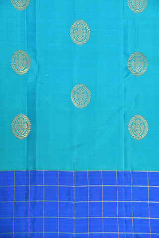 Checked Border With Iruthalai Pakshi Butta Turquoise Blue Kanchipuram Silk Saree