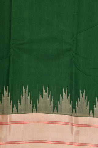 Contrast Silk Border With Temple Design Bottle Green Kanchi Cotton Saree