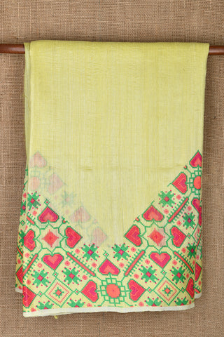 Patola Design Triangle Border Pastel Yellow Linen Cotton Saree