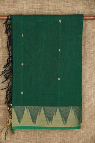 Thread Work Temple Border With Floral Buttis Forest Green Coimbatore Cotton Saree