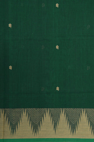 Thread Work Temple Border With Floral Buttis Forest Green Coimbatore Cotton Saree
