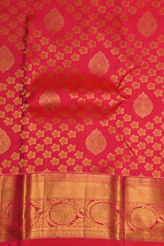 Traditional Border With Floral Buttis Punch Pink Kanchipuram Silk Saree
