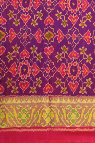 Floral Zari Border With Geometric Pattern Purple Patola Silk Saree