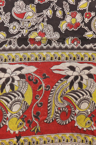Allover Floral Design Black Kalamkari Cotton Saree