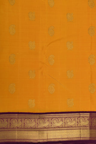 Contrast Peacock Border With Annam And Paisley Butta Mango Yellow Kanchipuram Silk Saree