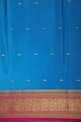 Contrast Border Zari Buttis Teal Blue Mysore Silk Saree