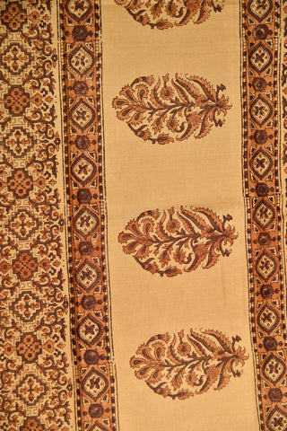 All Over Pattern Cream And Brown Printed Silk Saree
