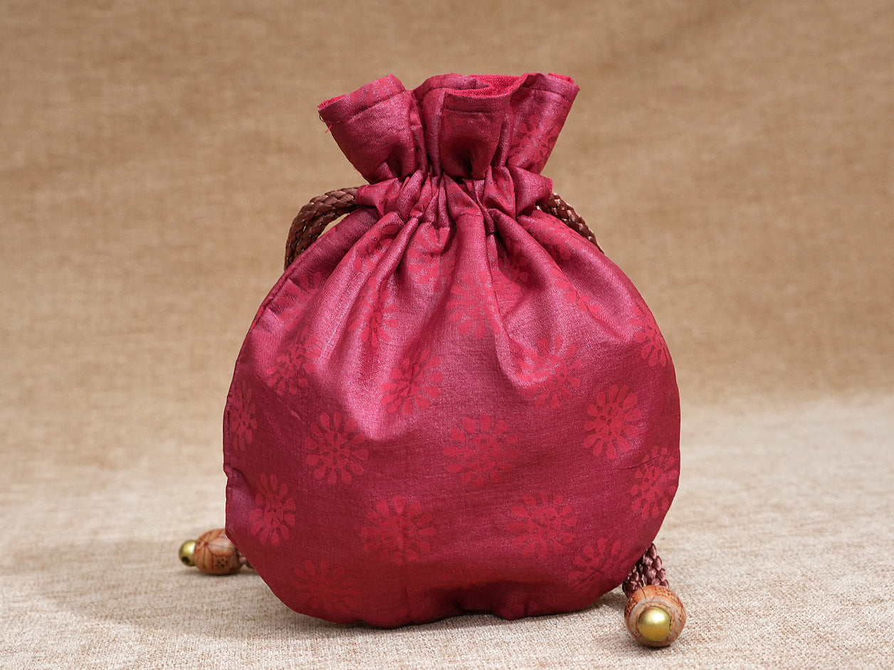 Assorted Set Of 4 Allover Design Banaras Silk Potli Bags