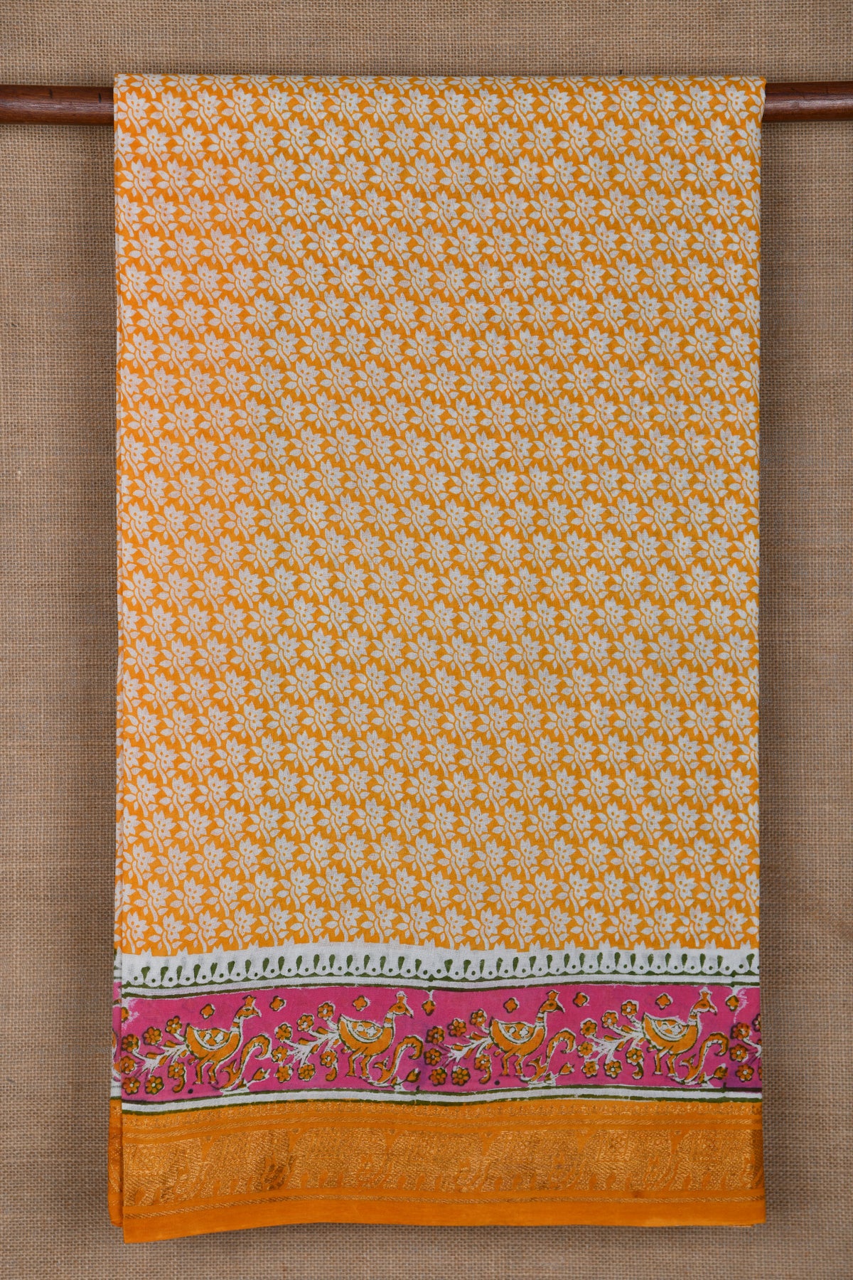 Small Contrast Border In Buttis Yellow Hyderabad Cotton Saree