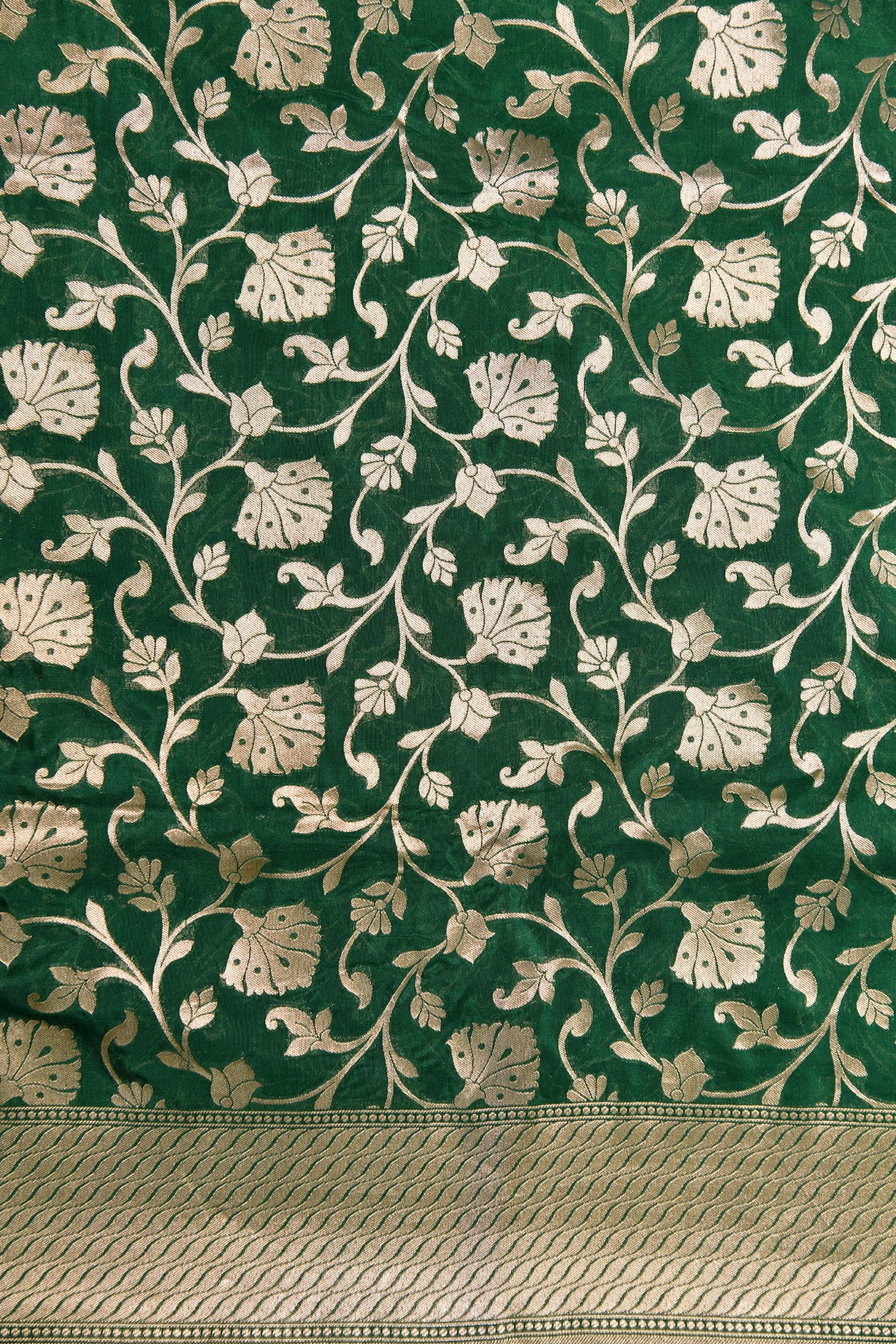 Floral Creepers Design Green Banaras Silk Saree