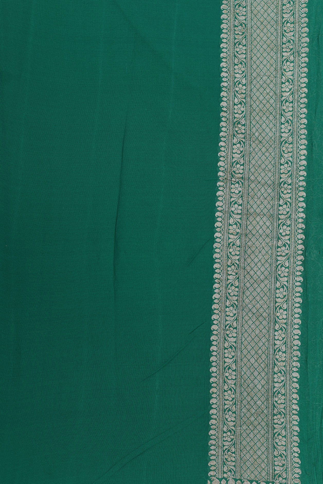 Diamond Zari Border With Diagonal Stripes Pastel Green Banaras Georgette Saree