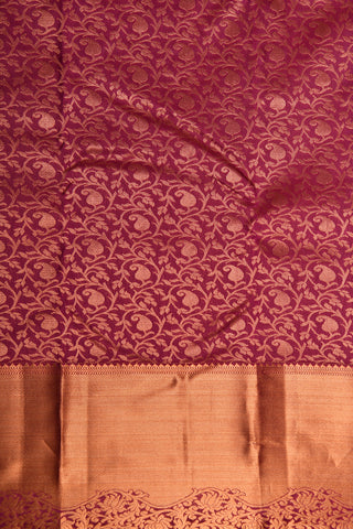Copper Zari Big Border With Paisley Design Burgundy Purple Kanchipuram Silk Saree