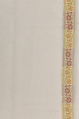 Thread Work Floral Border With Buttis Cream Color Banaras Cotton Saree