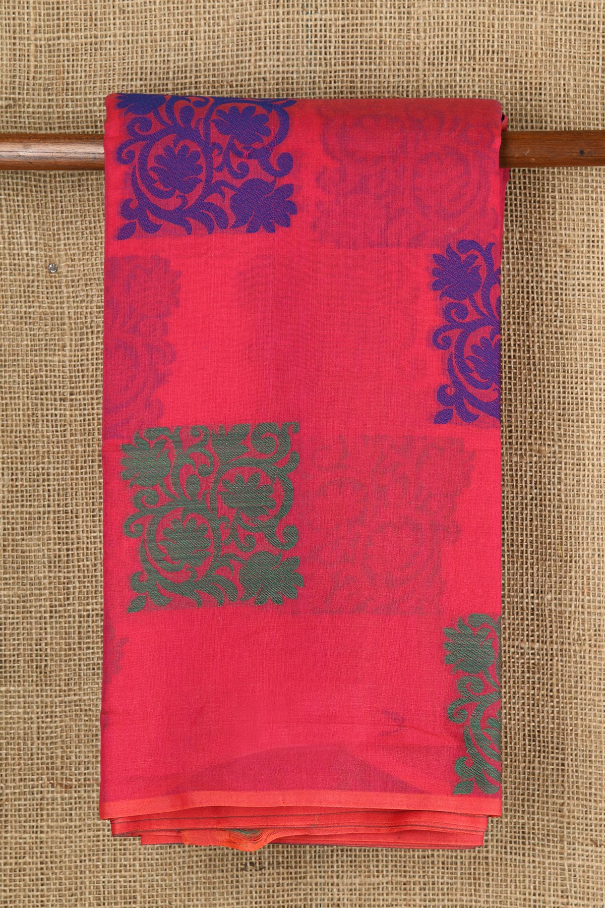 Thread Work Floral Buttas Magenta Pink Semi Kora Silk Cotton Saree