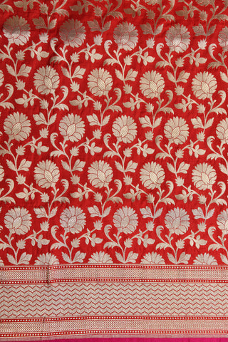 Jangla Pattern Crimson Red Banaras Silk Saree