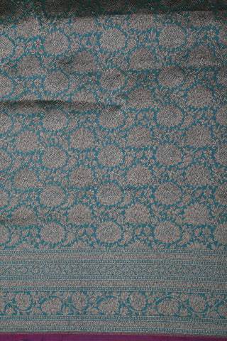 Floral Design Turquoise Blue Banaras Silk Saree