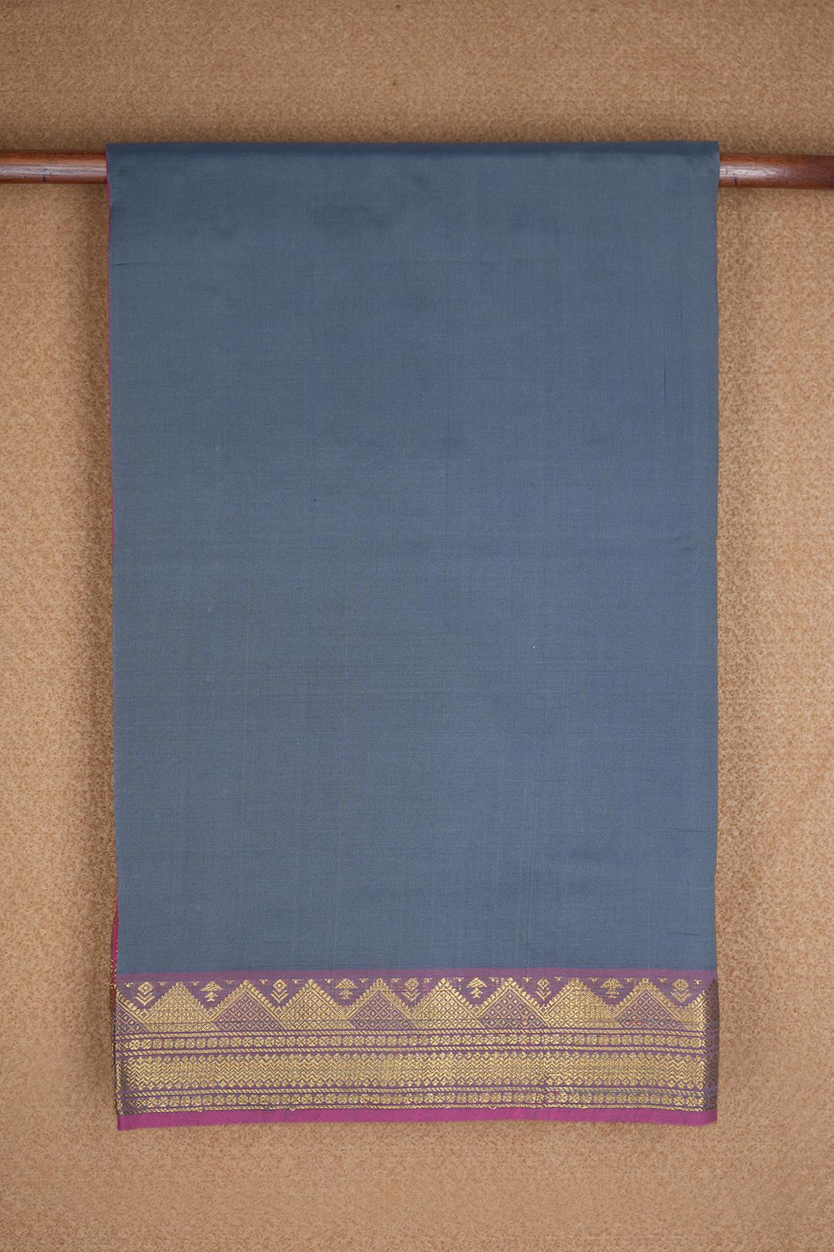 Temple Zari Border Plain Pigeon Blue Silk Cotton Saree