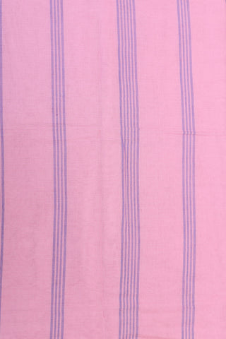 Thread Work Contrast Border In Plain Pastel Pink Bengal Cotton Saree