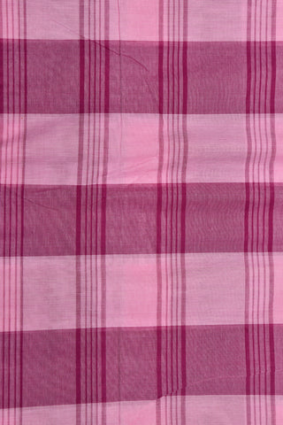 Pink And Magenta Checked Thread Work Creeper Border Chettinadu Cotton Saree