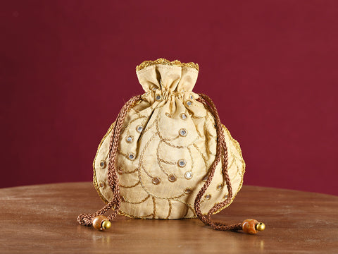 Assorted Set Of 3 Banaras Silk Potli Bags