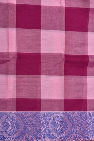 Pink And Magenta Checked Thread Work Creeper Border Chettinadu Cotton Saree