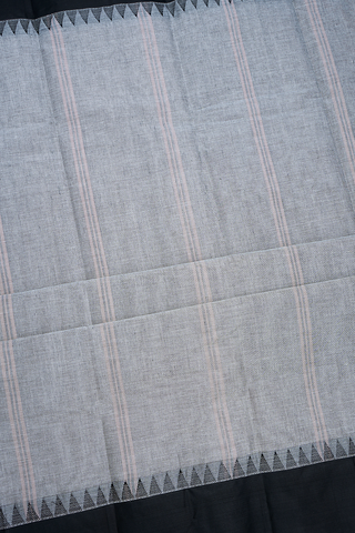 Contrast Silk Border Plain Pale Grey Kanchi Cotton Saree