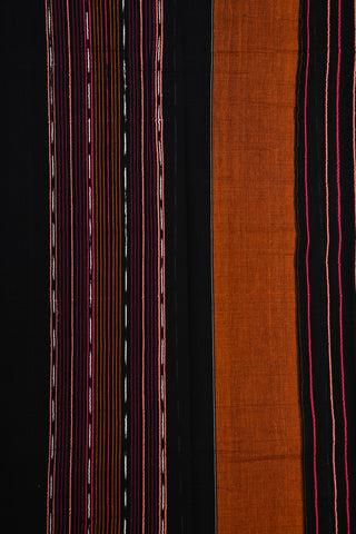 Thread Work Stripes Black Hand Spun Cotton Saree