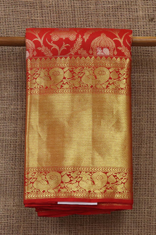 Cart With Peacock Motif Crimson Red Kanchipuram Silk Saree