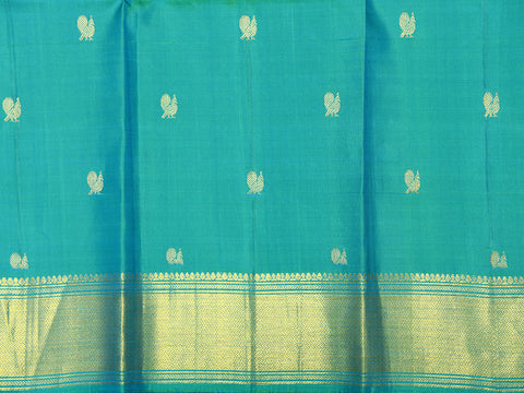 Zari Annam Buttis Teal Green Kanchipuram Silk Unstitched Blouse Material