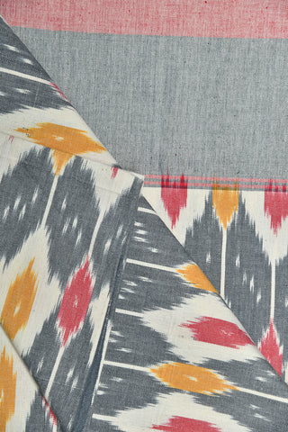 Grey With Pink And Mustard Yellow Ikat Pure Cotton Double Bedspread