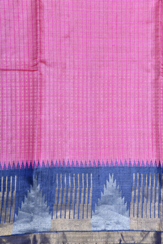 Temple Zari Border With Checks And Zari Dots Rose Pink Tussar Silk Saree