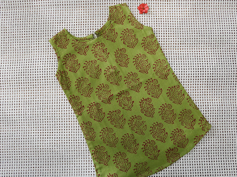 Assorted Sleeveless Set Of 2 Multicolor And Green Cotton Baby Frock