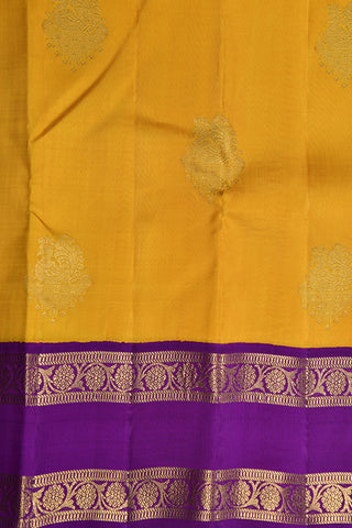 Peacock Zari Butta Contrast Border Yellow Kanchipuram Silk Saree