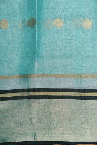 Silver Tissue With Gold And Silver Zari Dots Turquoise Blue Linen Cotton Saree