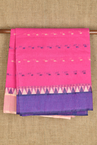 Ganga Jamuna Thread Work Temple Border And Buttis Pink Bengal Cotton Saree