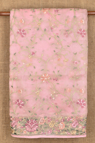 Embroidered Floral Creeper Design Baby Pink Organza Silk Saree