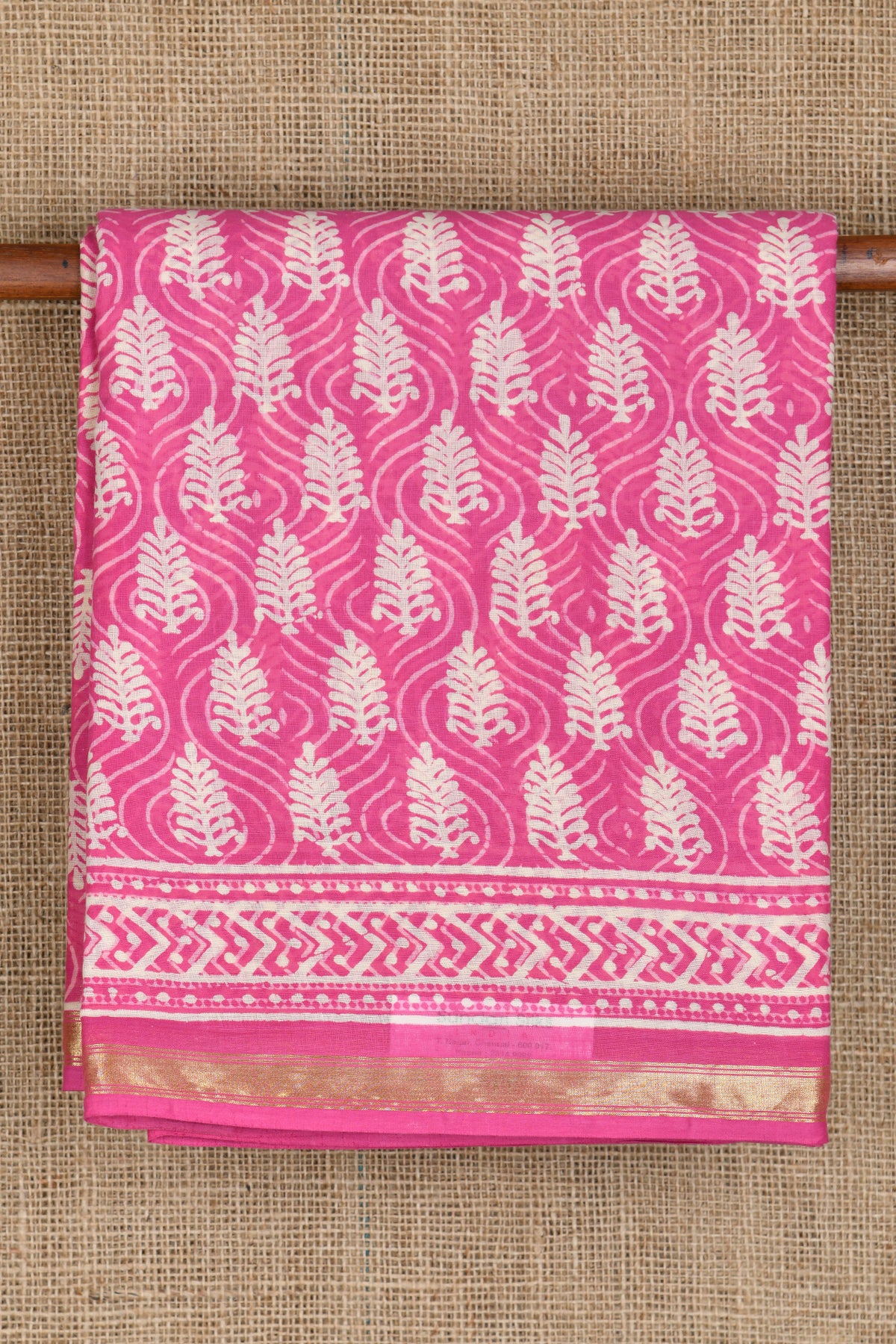Bagru Printed Watermelon Pink Ahmedabad Cotton Saree