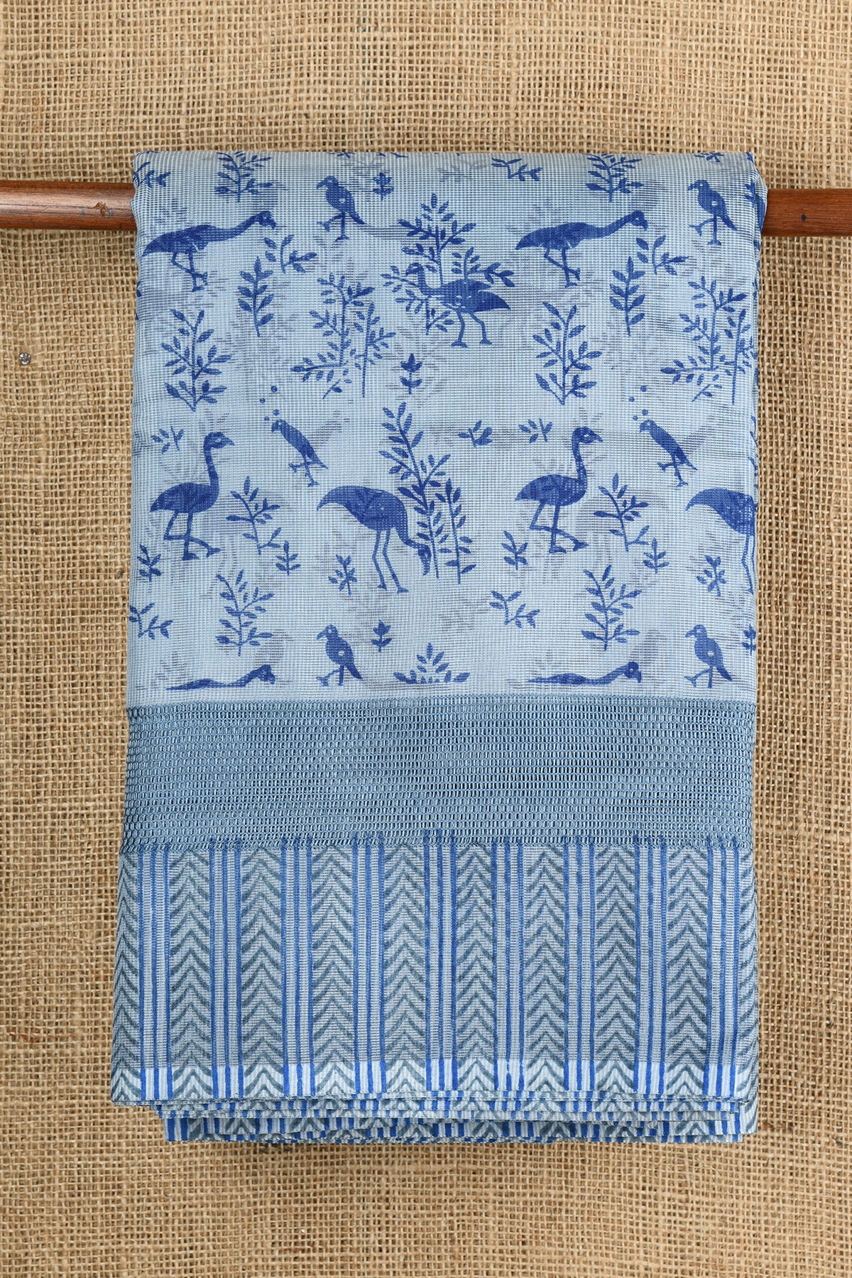 Arrow Border With Allover Birds Printed Slate Blue Semi Kota Cotton Saree