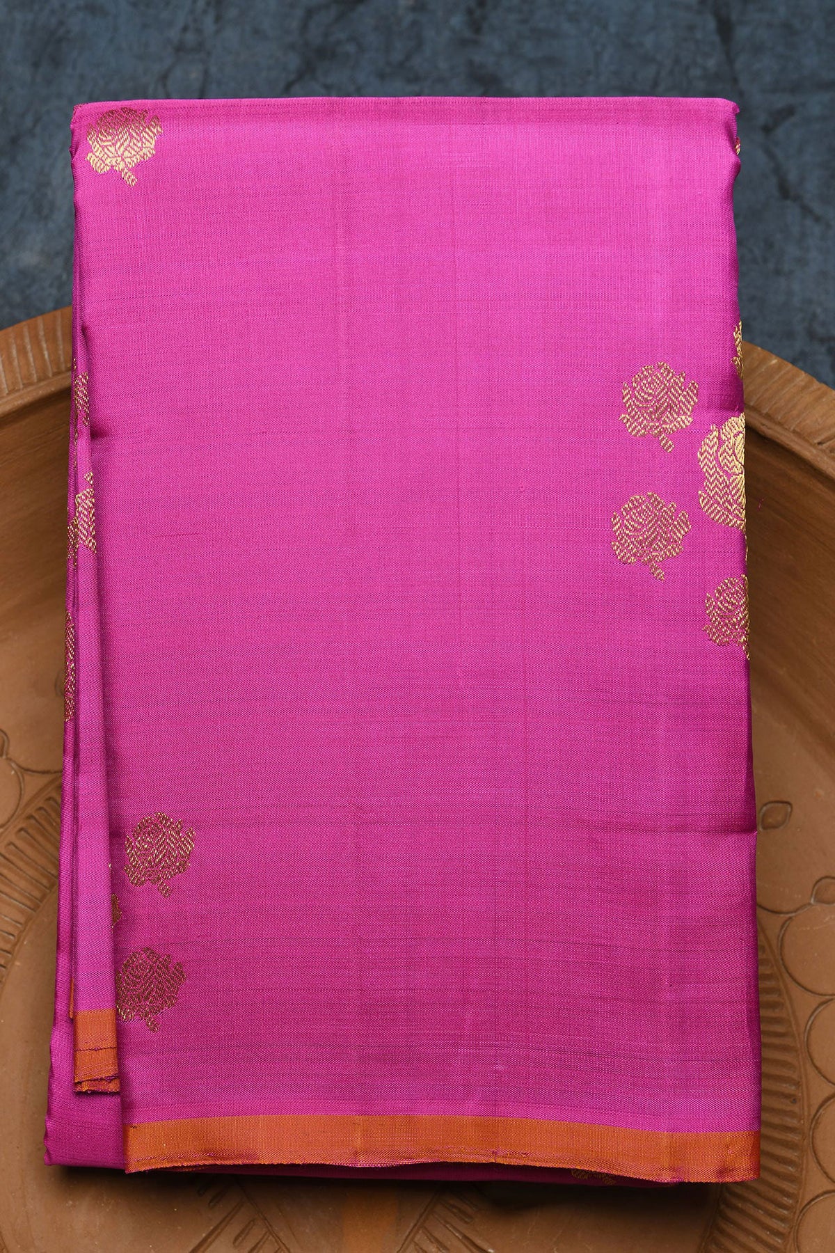 Rose Flower Zari Butta Magenta Pink Kanchipuram Silk Saree