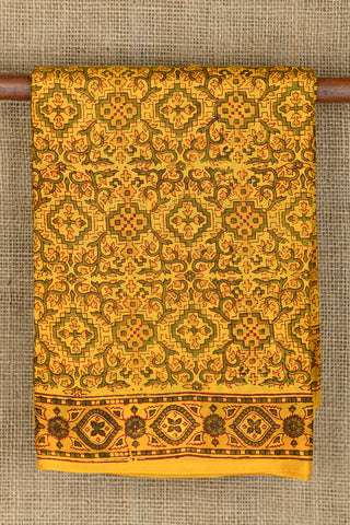 All over Pattern Mustard Yellow Printed Silk Saree
