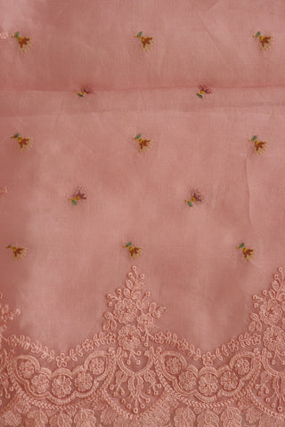 Embroidered Work Floral Buttis Pastel Pink Organza Saree