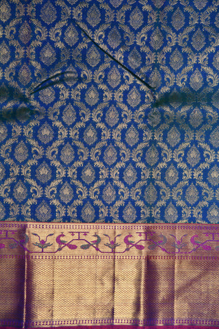 Diamond And Peacock Border Ocean Blue Kanchipuram Silk Saree