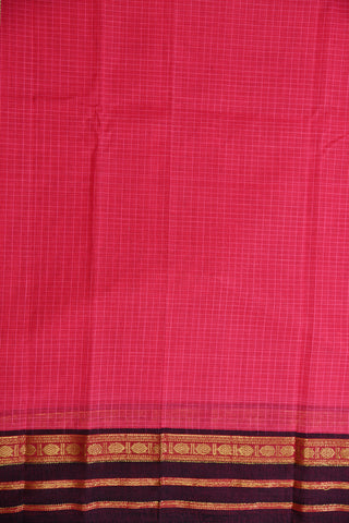 Traditional Zari Border With Checks Hot Pink Semi Gadwal Cotton Saree