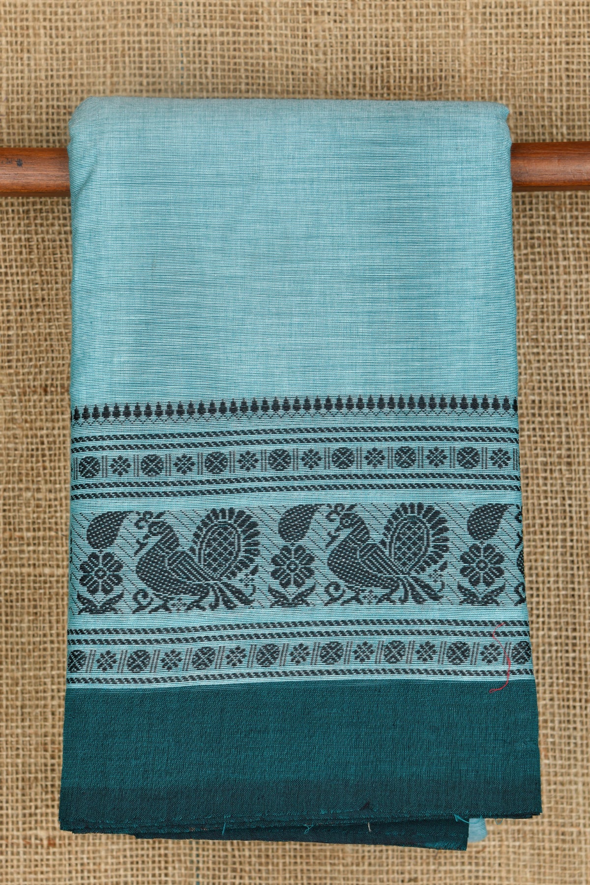 Contrast Traditional Thread Work Border Powder Blue Chettinadu Cotton Saree