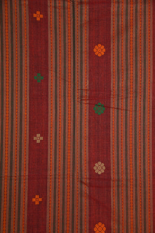 Contrast Thread Work Minimal Border Plum Brown Coimbatore Cotton Saree