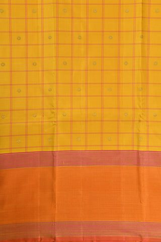 Thread Work Checked Yellow Kanchipuram Silk Saree