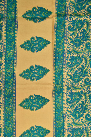 Paisley Design Forest Green Printed Silk Saree