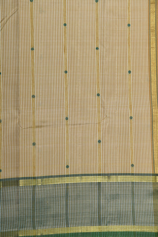 Rettai Pettu Border With Monochrome Stripes And Thread Work Dots Ivory Kanchipuram Silk Saree