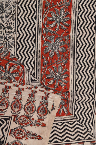 Kalamkari Printed Beige And Red Pure Cotton Double Bedspread